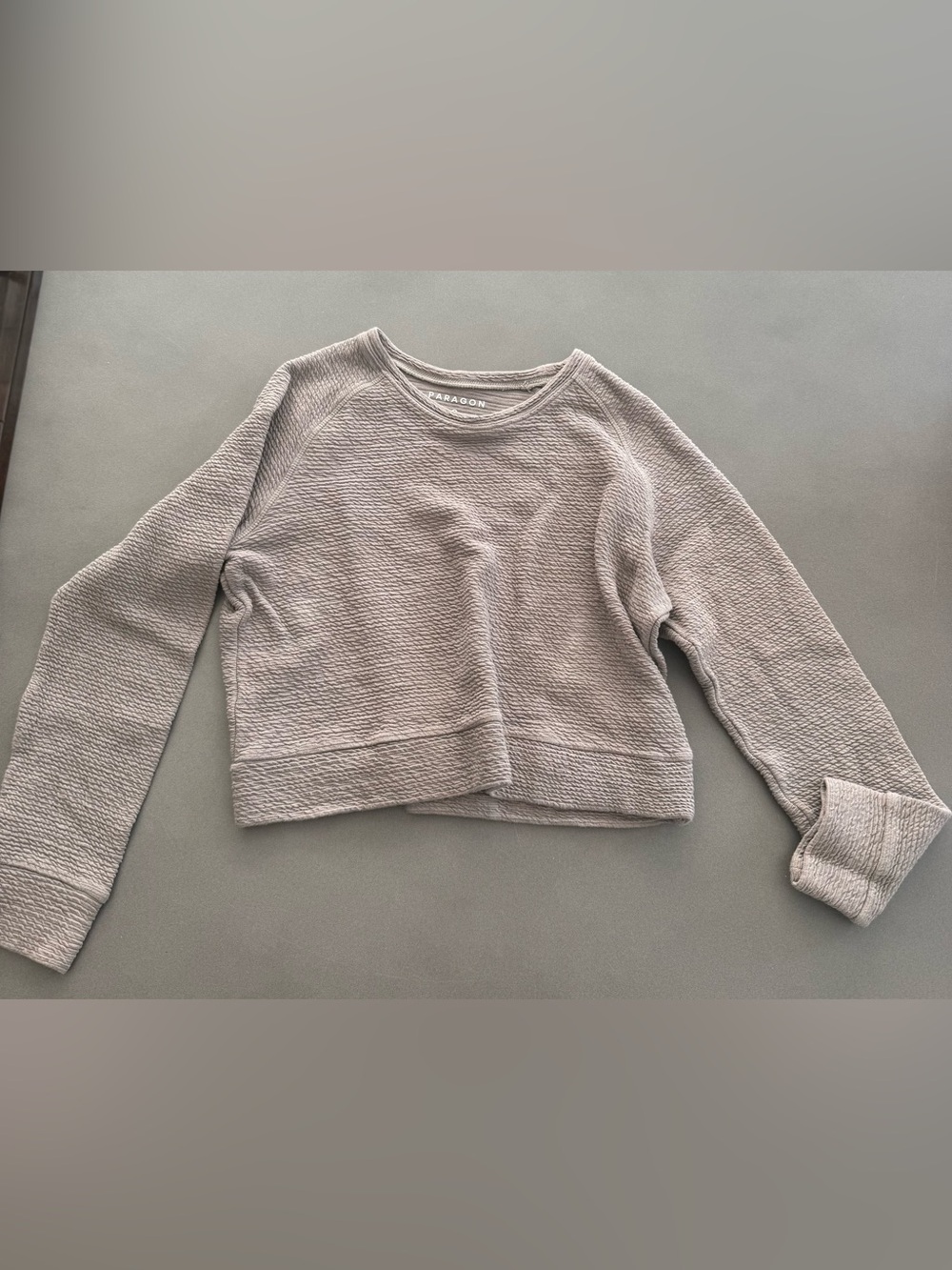 Paragon Knit Cropped Pullover Sweatshirt Taupe Small
